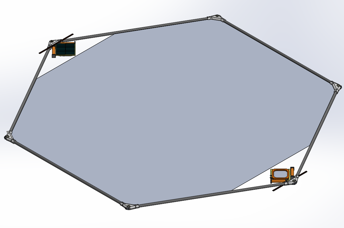 Angled CAD view of the hexagonal sail membrane and frame